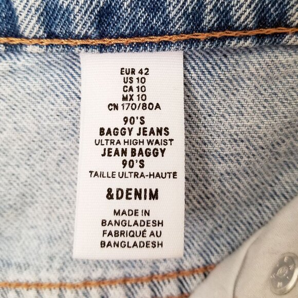 H&M Ultra High Waist 90's Baggy Jeans Distressed Knee Light Blue Wash Size 10 - Picture 8 of 15